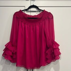 Hot pink Cece off the shoulder ruffle sleeve top. Size M. Worn once.